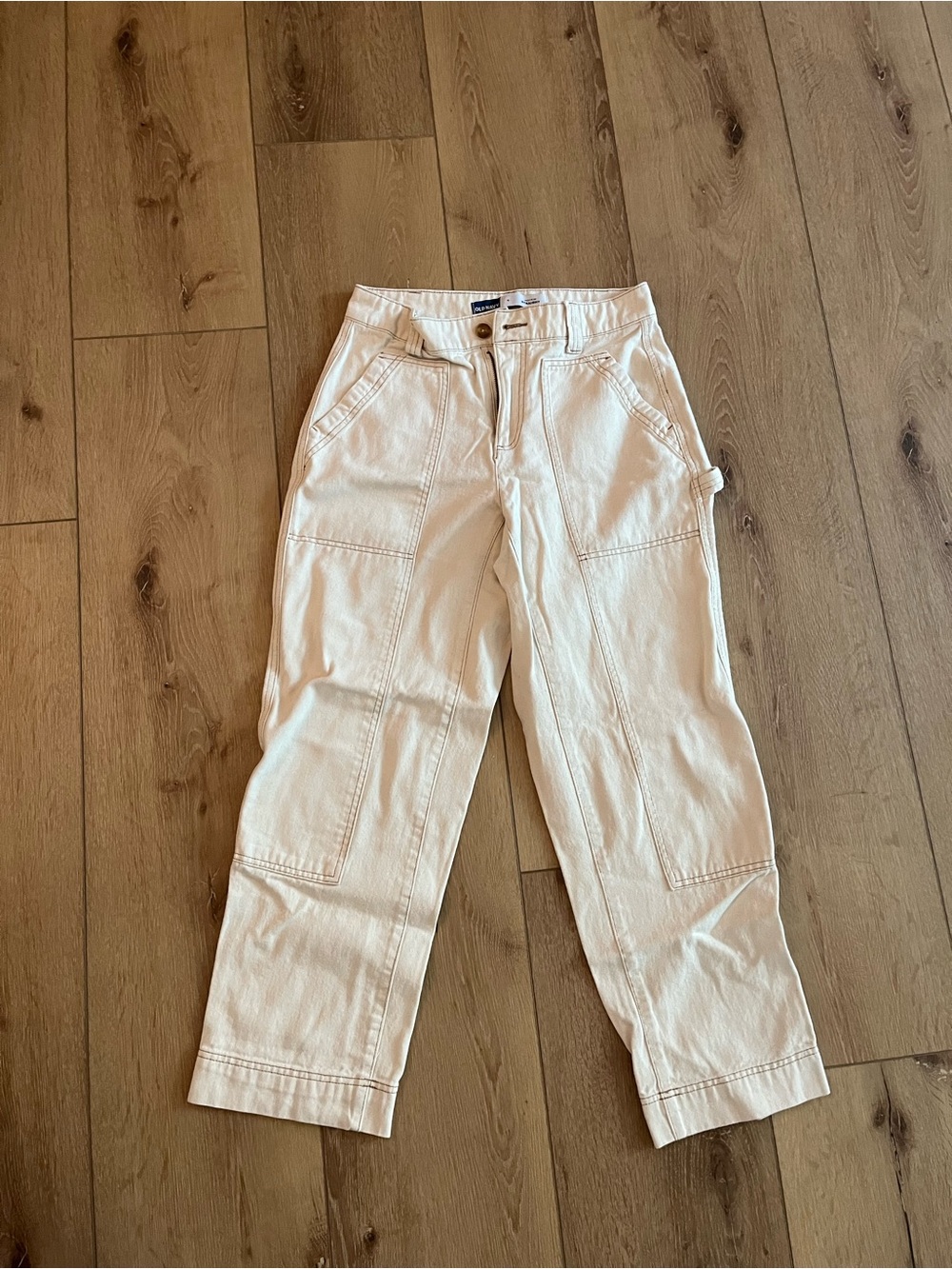 Old Navy Women's Cream Straight-Leg Utility Pants Size 4